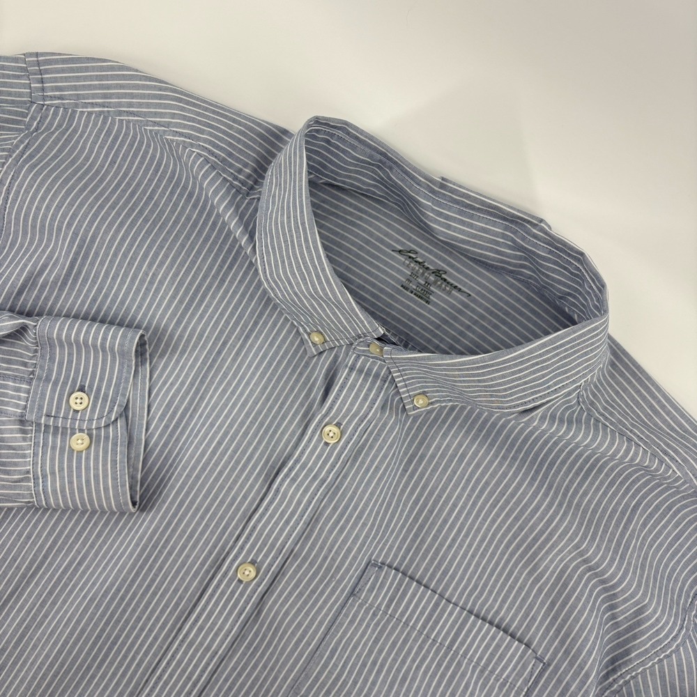 Eddie Bauer Mens XXL Blue White Stripe Button‎ Down Button Down Classic Fit